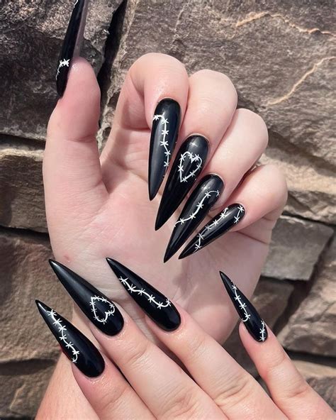 black tipped stiletto nails|gothic black stiletto nails.